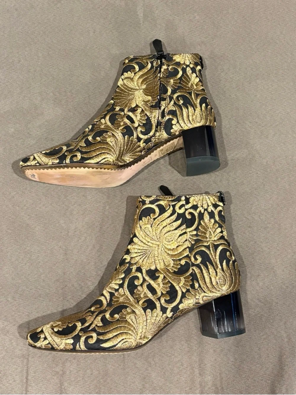 Tory Burch Carlotta Embroidered Ankle Bootie Black Gold‎ Size 8